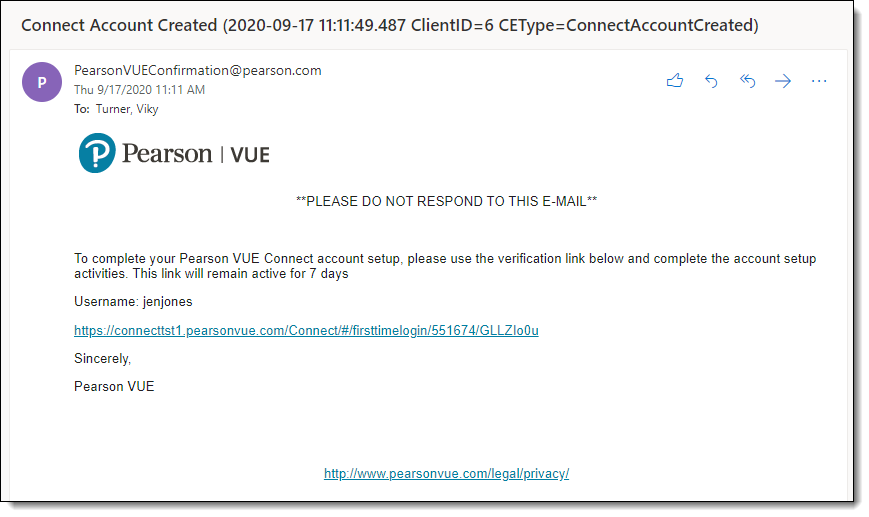 New user account setup email.